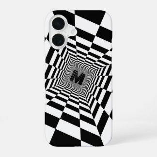 Funda Para iPhone 16 Ilusión visual en blanco y negro, monograma o inic