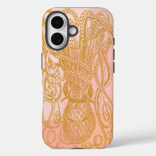 Funda Para iPhone 16 Ilustración de arte de línea de pulpo vintage lind