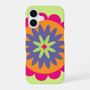 Funda Para iPhone 16 ilustracion de formas florales naranja y rosa