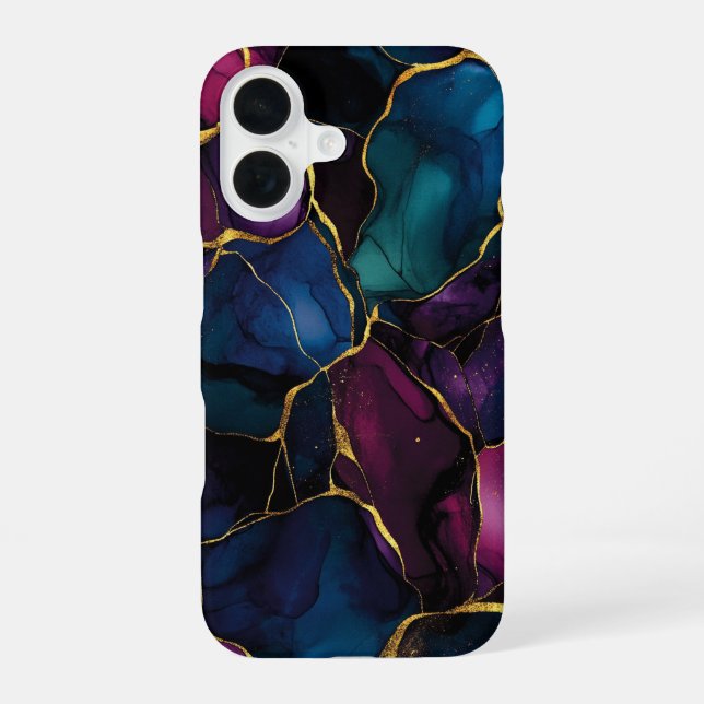 Funda Para iPhone 16 Imperial Améthyste Lujo Mármol Morado Turquesa  (Reverso )