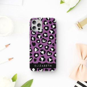 Funda Para iPhone 16 Impresión animal, leopardo morado, corazón, tu nom