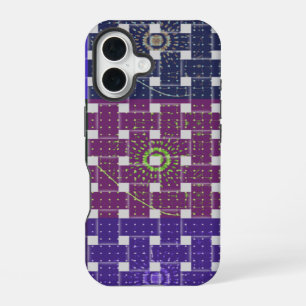 Funda Para iPhone 16 Impresión artística azul y púrpura a cuadros