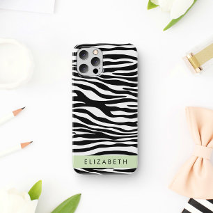 Funda Para iPhone 16 Impresión de cebra, rayas, negro y blanco, tu nomb