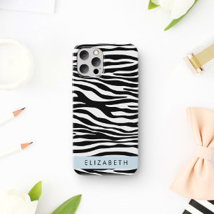 Funda Para iPhone 16 Impresión de cebra, rayas, negro y blanco, tu nomb