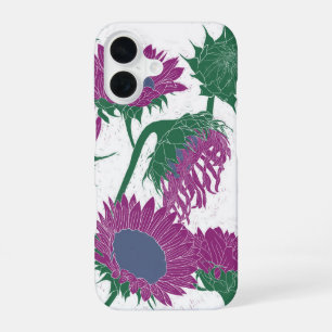 Funda Para iPhone 16 Impresión de girasol rosa en xilografía