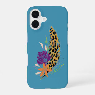 Funda Para iPhone 16 Impresión de leopardo, plumas y flores