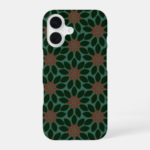 Funda Para iPhone 16 Imprimir en bloque Flores de mosaico rojo verde os