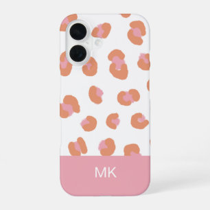 Funda Para iPhone 16 Inicial de Monograma de Leopardo Rosa de Moda