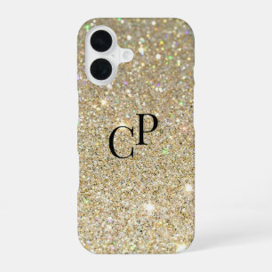 Funda Para iPhone 16 Iniciales de monograma en fondo de purpurina dorad