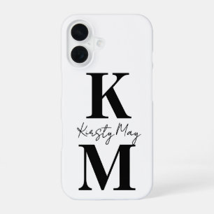 Funda Para iPhone 16 Iniciales Modernas Nombre Blanco Negro Personaliza