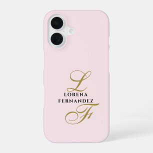 Funda Para iPhone 16 Iniciales Rosa Pastel Minimalista Caligrafía Dorad
