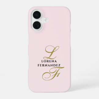 Funda Para iPhone 16 Iniciales Rosa Pastel Minimalista Caligrafía Dorad