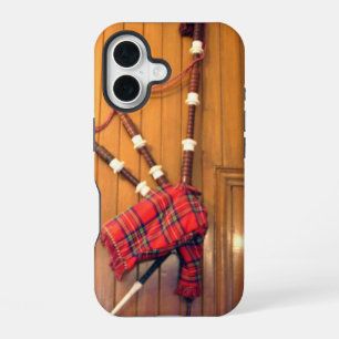 Funda Para iPhone 16 Instrumento Musical de Gaita Escocesa Tartán Cuadr