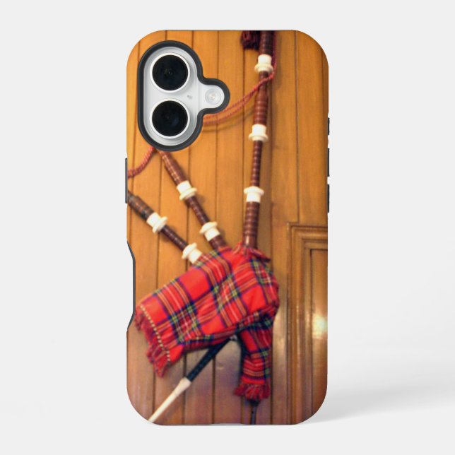 Funda Para iPhone 16 Instrumento musical escocés Bagpipe Tartan Plaid (Reverso )