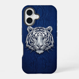 Funda Para iPhone 16 iPhone Tigre Geométrico Plata Cromo Pitón Azul