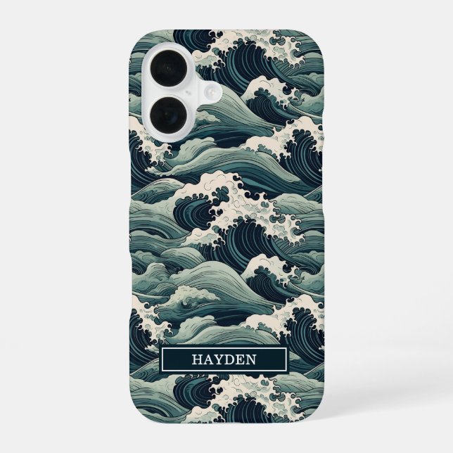 Funda Para iPhone 16 Japanese Waves Print Monogrammed (Reverso )