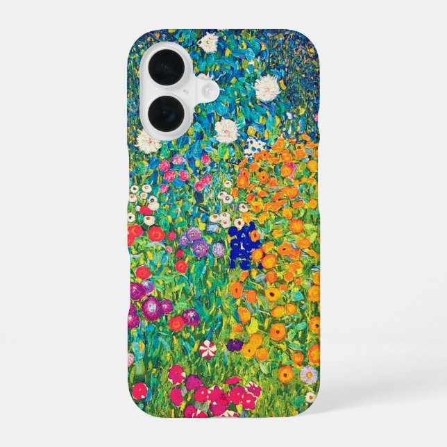 Funda Para iPhone 16 Jardín de flores, Gustav Klimt (Reverso )