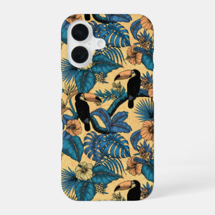 Funda Para iPhone 16 Jardín de tucanes en amarillo y azul