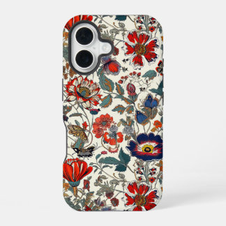 Funda Para iPhone 16 Jardín floral en rojo y azul oscuro estuche para t