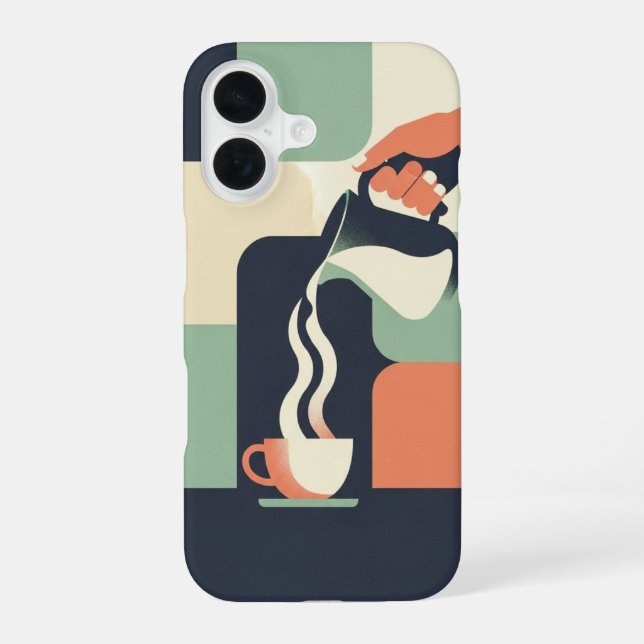 Funda Para iPhone 16 Jarra de pitcher retro vertiendo en taza (Reverso )