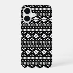 Funda Para iPhone 16 Jersey de Navidad Fair Isle blanco y negro impreso