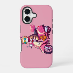Funda Para iPhone 16 Jinete de gato rosa