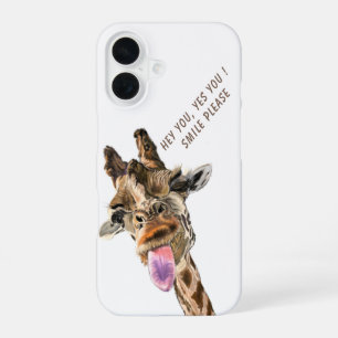 Funda Para iPhone 16 Jirafa Juguetona con la Lengua Fuera con Texto Tu