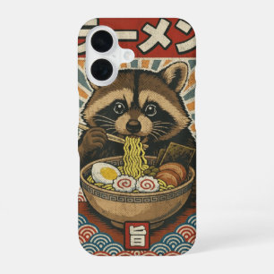 Funda Para iPhone 16 Kawaii Retro Vintage Japonés Ramen Racco Sorbiendo