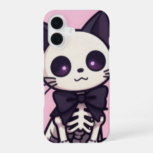 Funda Para iPhone 16 Kawaii Skeleton Cat Pink Halloween Case