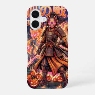 Funda Para iPhone 16 Kitsune Zorro Samurái y Calabazas de Fuego