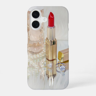 Funda Para iPhone 16 labial rojo y joyas en espejo