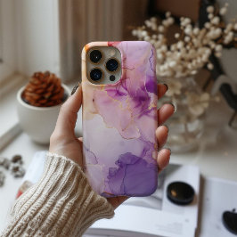 Funda Para iPhone 16 Lavender Blush Watercolor Gold Veins Luxury