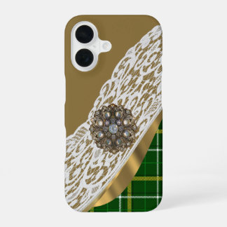 Funda Para iPhone 16 Lazo de ciruela de tartán verde