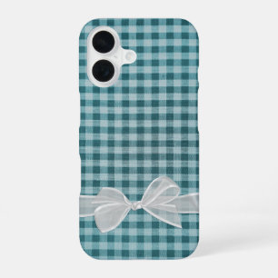 Funda Para iPhone 16 Lazo transparente blanco sobre gingham