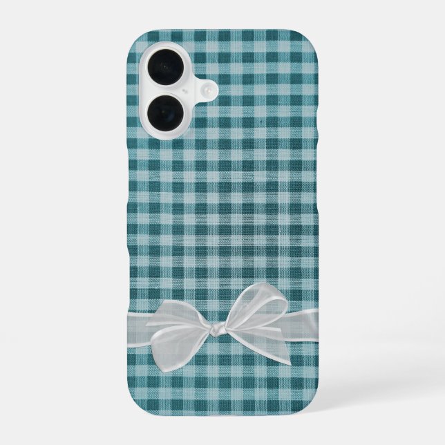 Funda Para iPhone 16 Lazo transparente blanco sobre gingham (Reverso )