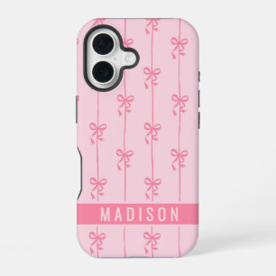 Funda Para iPhone 16 Lazos de Coqueta Rosa Nombre Personalizado Moderno