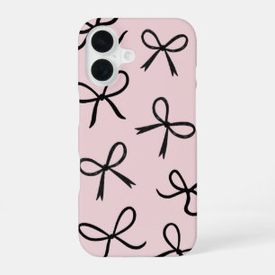 Funda Para iPhone 16 Lazos Pequeños Negros Lindos de Moda Rosa