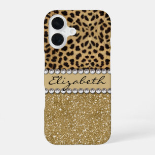 Funda Para iPhone 16 Lentejuela Dorada con Motivo de Lunares de Leopard