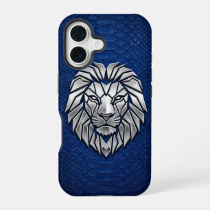 Funda Para iPhone 16 León Geométrico Plata Cromo Python Azul iPhone