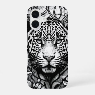 Funda Para iPhone 16 Leopardo en blanco y negro Animal monocromo Chic