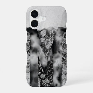 Funda Para iPhone 16 Letra negra y blanca M color de agua floral trippy