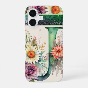 Funda Para iPhone 16 Letra personalizada J Elegante acuarela floral