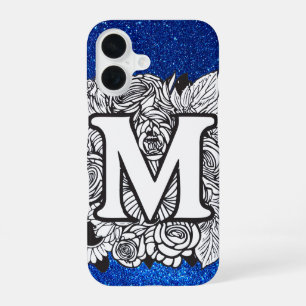 Funda Para iPhone 16 Letra personalizada M Elegant Purpurina floral