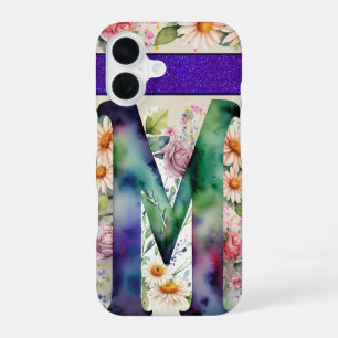 Funda Para iPhone 16 Letra personalizada M Elegante acuarela floral