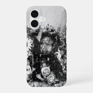 Funda Para iPhone 16 Letra R Negra y Blanca Floral Acuarela Trippy 