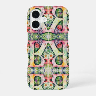 Funda Para iPhone 16 Letra R Patrón Floral Acuarela Psicodélico