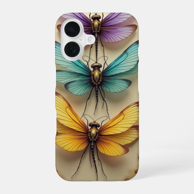 Funda Para iPhone 16 Libélulas Steampunk (Reverso )