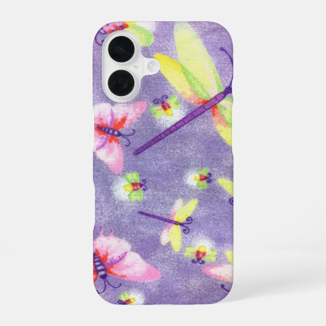 Funda Para iPhone 16 Libélulas y luciérnagas (Reverso )