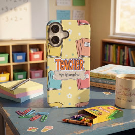 Funda Para iPhone 16 Libros Escolares De Maestra Amarilla Patrón 