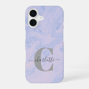 Funda Para iPhone 16 Lila Lila Mármol Monograma Elegante Nombre